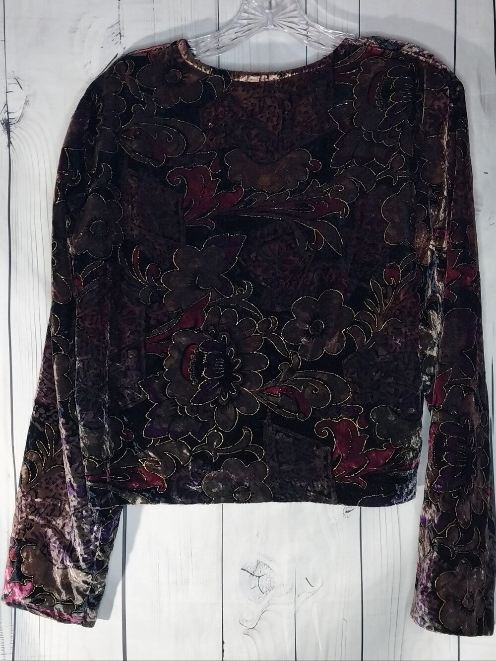 Paquette Vintage Retro 80’s Velvet Floral Burnout Button-Front Cropped Jacket - Picture 7 of 9